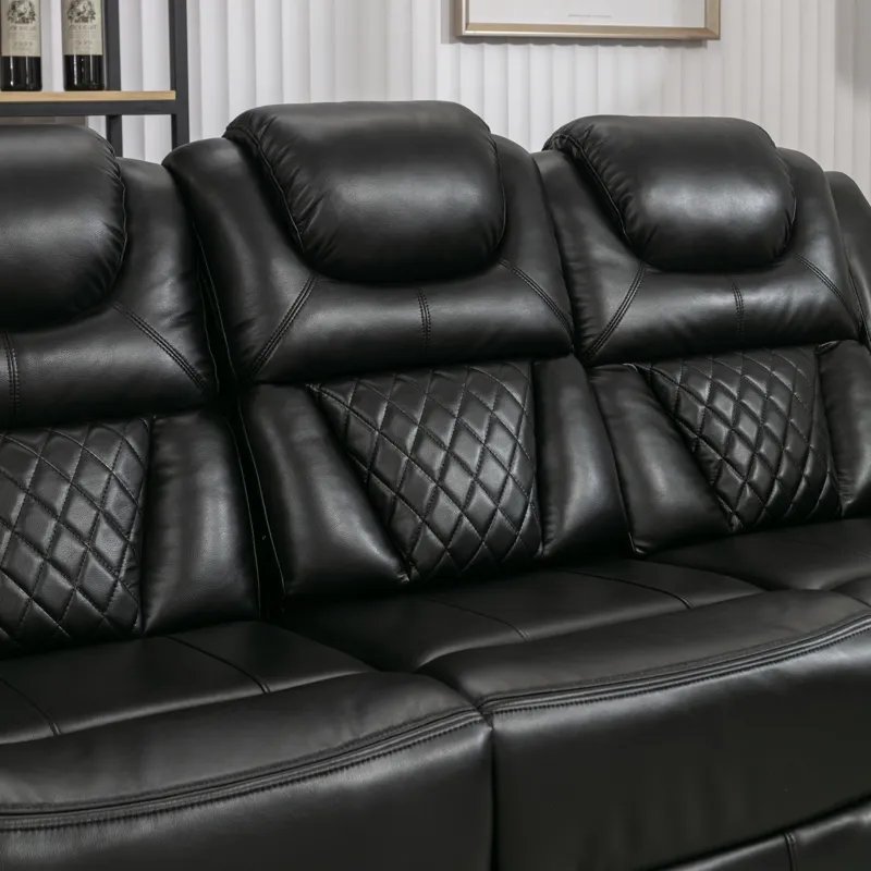 Home Theater Seating Manual Recliner Chair With Center Console And Led Light Strip For Living Room -