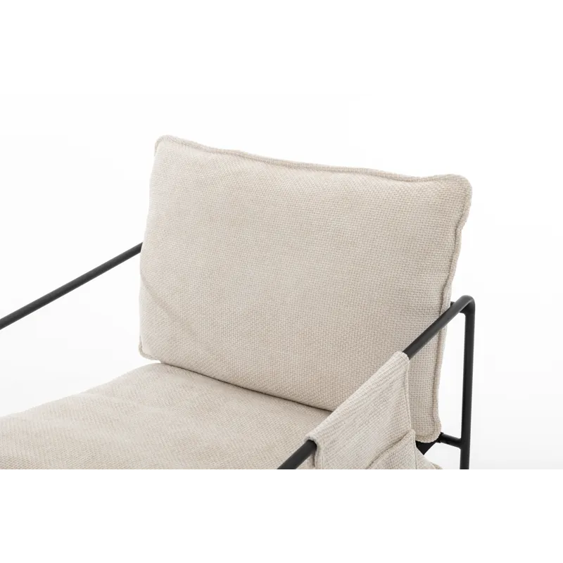 Upholstered Hanging Armchair With Arm Pocket Metal Frame, Crushed Foam Cushions And Skin-Friendly Br