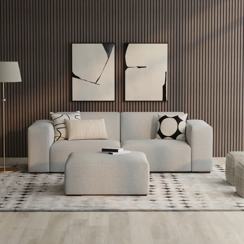Rex - 2 Seater Sofa and Ottoman - Pale Gray