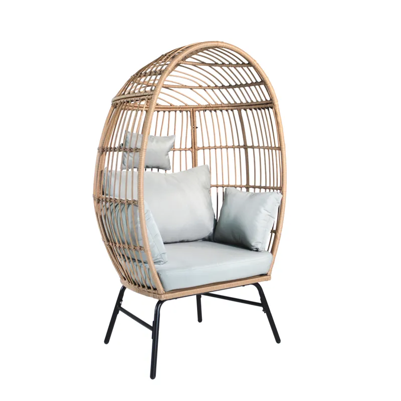 Outdoor Garden Wicker Egg Chair And Footstool Patio Chaise, With Cushions, Outdoor Indoor Basket Cha