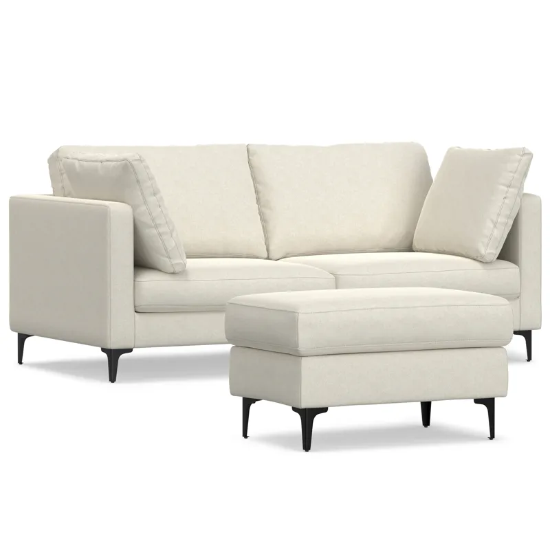 Ava - 76\" Mid Century Sofa with Ottoman Set - Cream
