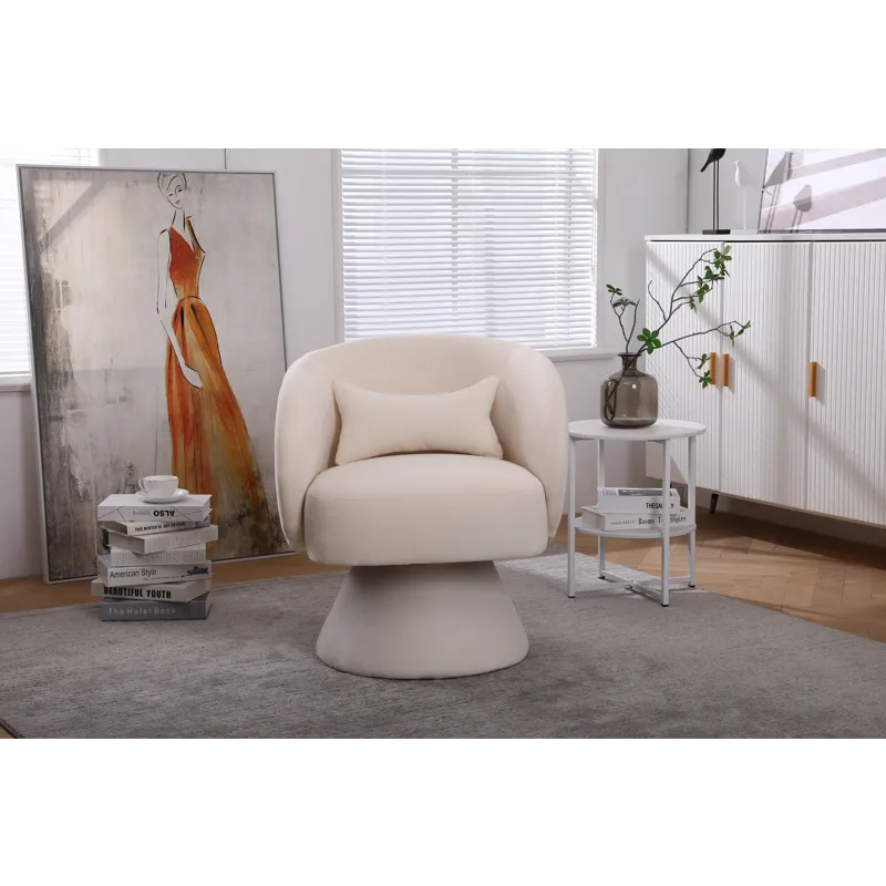 26.4\" Swivel Accent Chair Armchair, Round Barrel Chair In Fabric For Living Room Bedroom - Beige