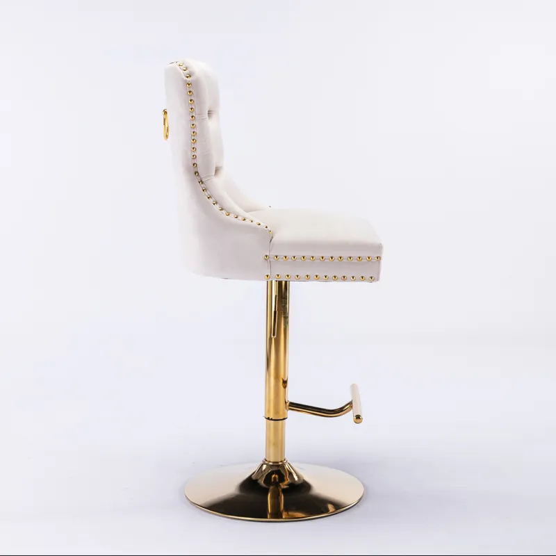Thick Golden Swivel Velvet Barstools Adjusatble Seat Height From 27-35\", Modern Upholstered Bar Sto