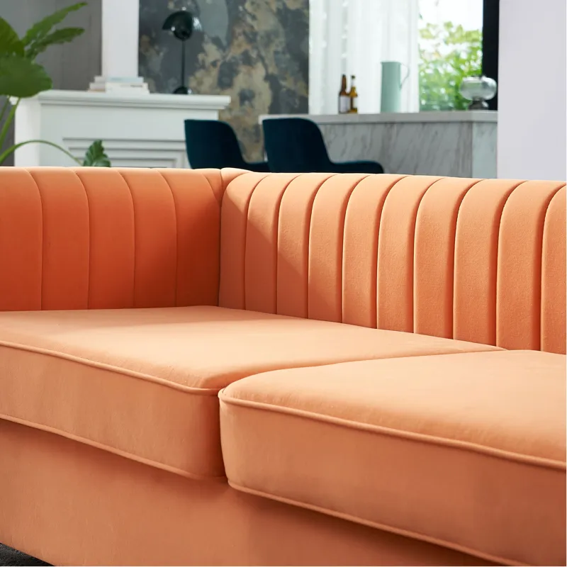 Contemporary Velvet Sofa Couch For Living Room - Orange