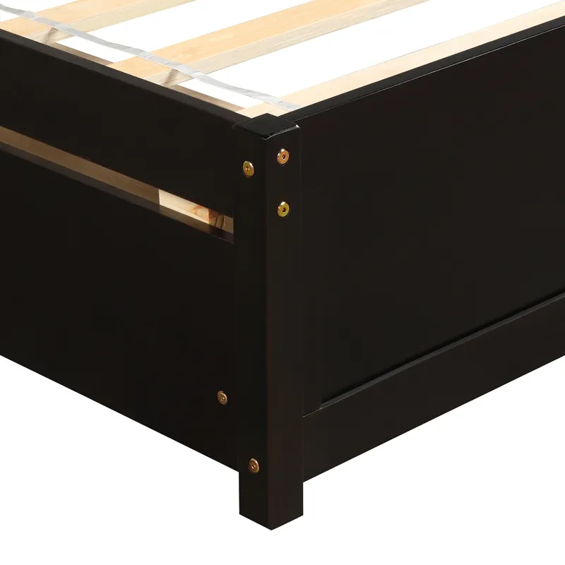 Twin Platform Storage Bed Wood Bed Frame With Two Drawers And Headboard - Espresso