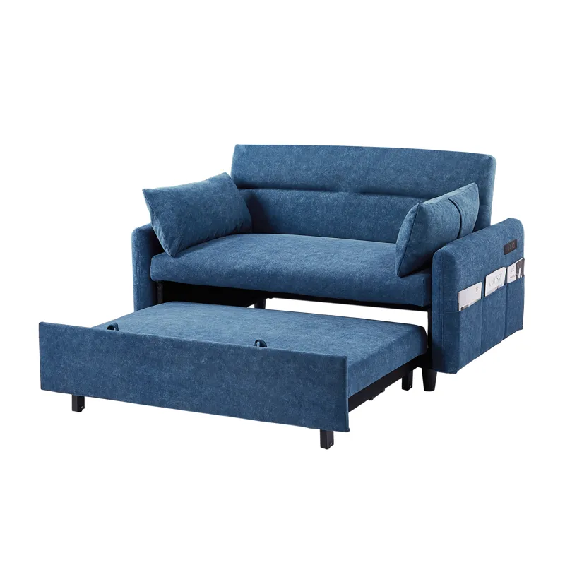 Pull Out Sleep Sofa Bed Loveseats Sofa Couch With Adjsutable Backrest, Storage Pockets, 2 Soft Pillo