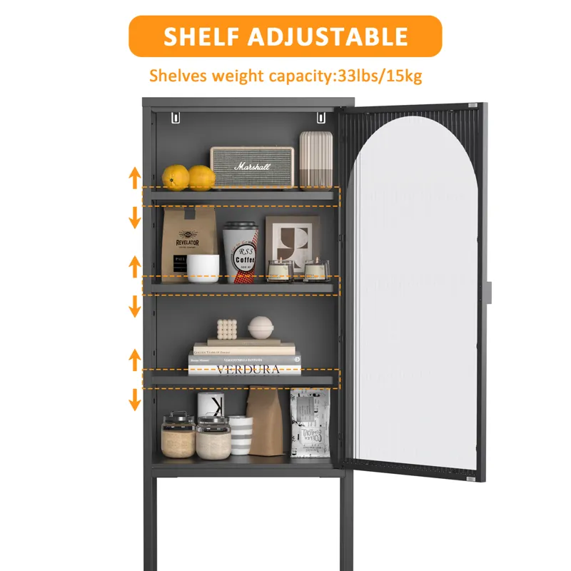 Metal Glass Door Display Storage Cabinet, 5 Tier Cube Bookshelf Storage Cabinet With 3 Adjustable Sh