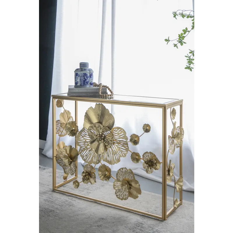 Console Table With Mirrored Glass Top, Modern Entryway Table For Living Room Foyer Entryway - Gold