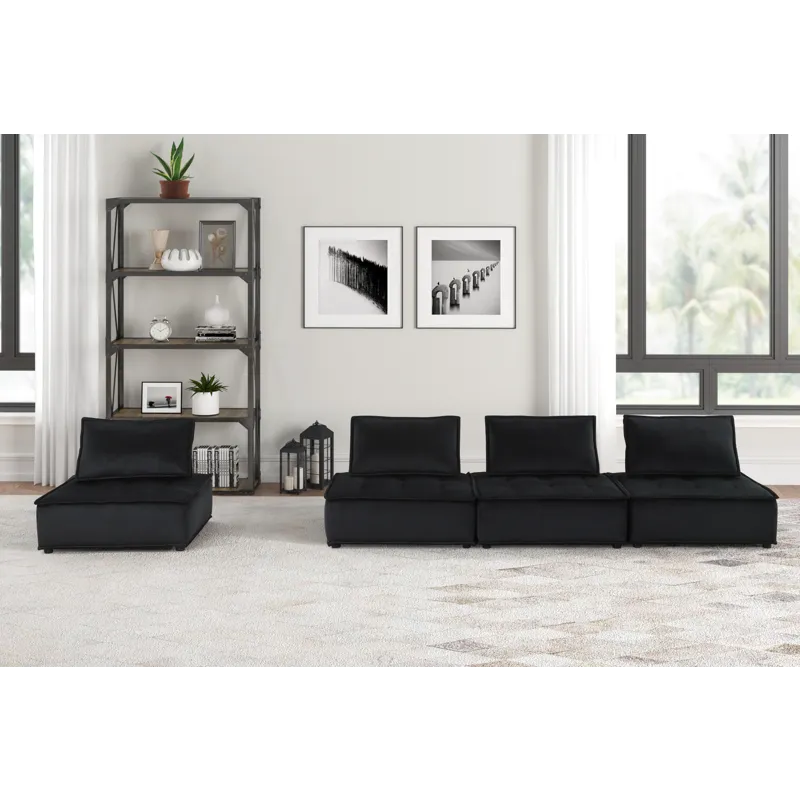 Anna - Velvet 4 Piece Modular Sofa - Black