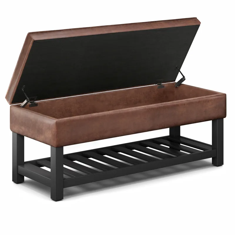 Cosmopolitan - Storage Ottoman Bench with Open Bottom - Distressed Saddle Brown