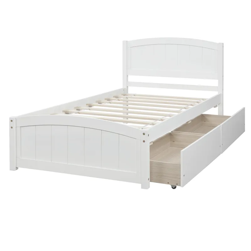 Twin Size Platform Bed & Two Drawers - White