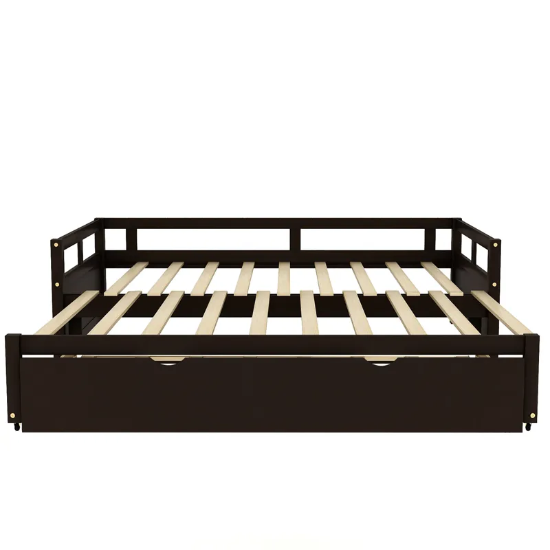 Extending Daybed With Trundle, Wooden Daybed With Trundle - Espresso
