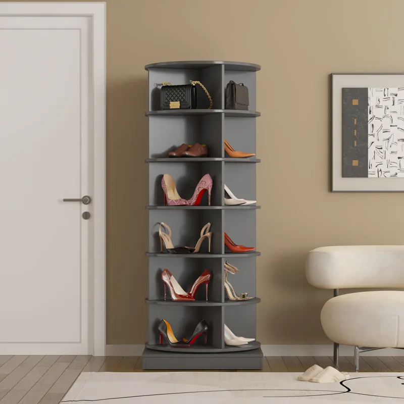 360 Rotating Shoe Cabinet 6 Layers - Gray