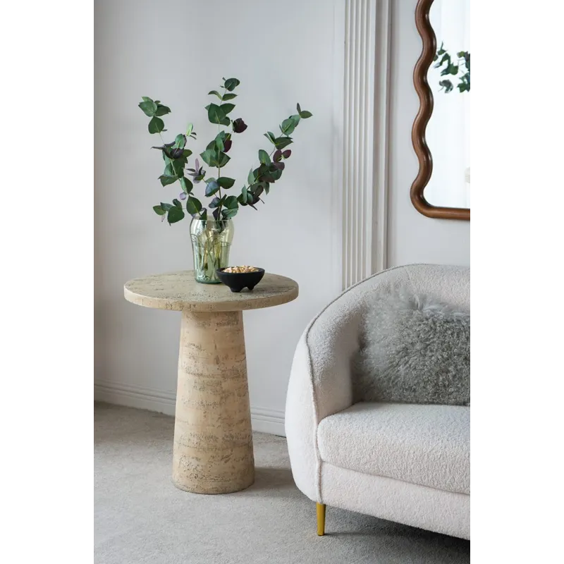 Round Side Table With Pedestal Base - Cream