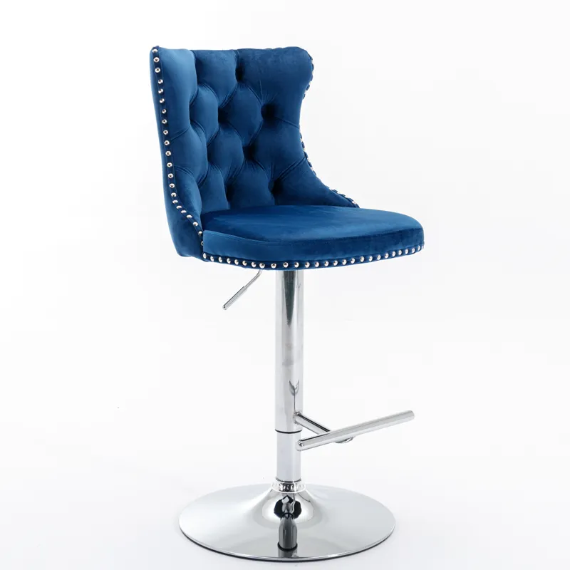 Swivel Velvet Barstools Adjusatble Seat Height From 25-33\", Modern Upholstered Chrome Base Bar Stoo