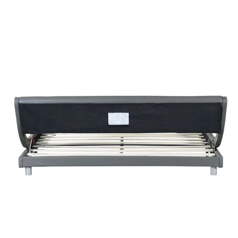 Queen Size Upholstered Platform Bed Frame With LED Lighting, Curve Design, Wood Slat Support, No Box
