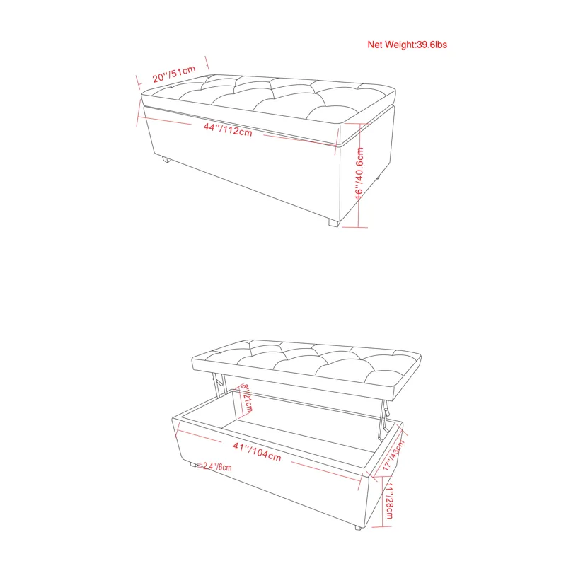 Hamilton - Lift Top Rectangular Storage Ottoman - Slate Grey