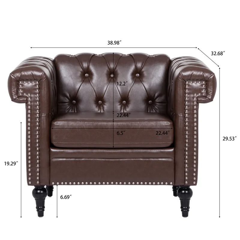 1 Seater Sofa For Living Room - Brown PU