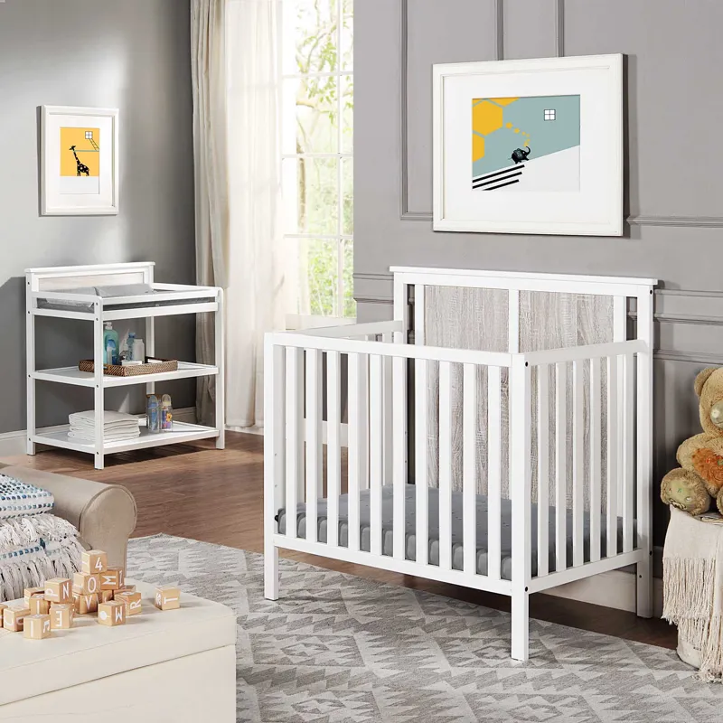 Connelly - Mini Crib With Mattress Pad - White / Rockport Gray