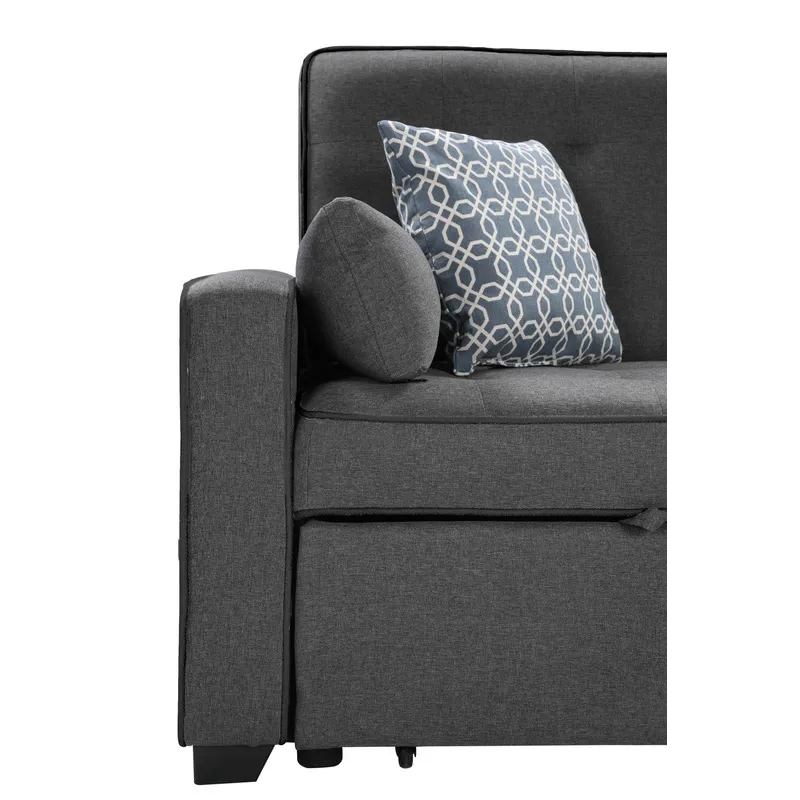 William - Modern Fabric Sleeper Sofa With 2 USB Charging Ports And 4 Accent Pillows - Gray