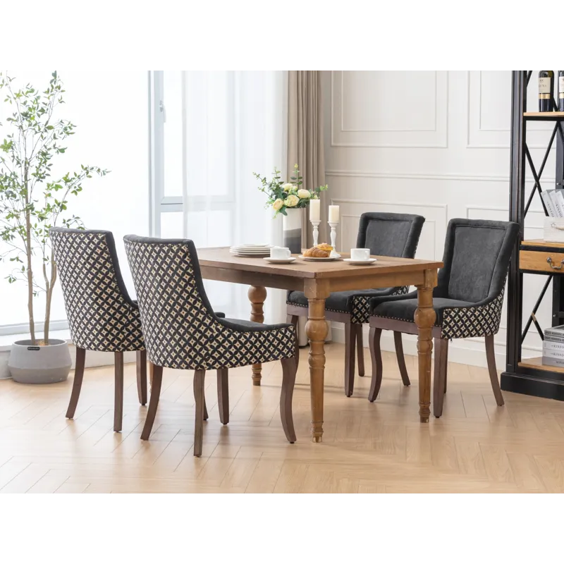 Ultra Side Dining Chair, Thickened Fabric Chairs With Neutrally Toned Solid Wood Legs, Bronze Nail H