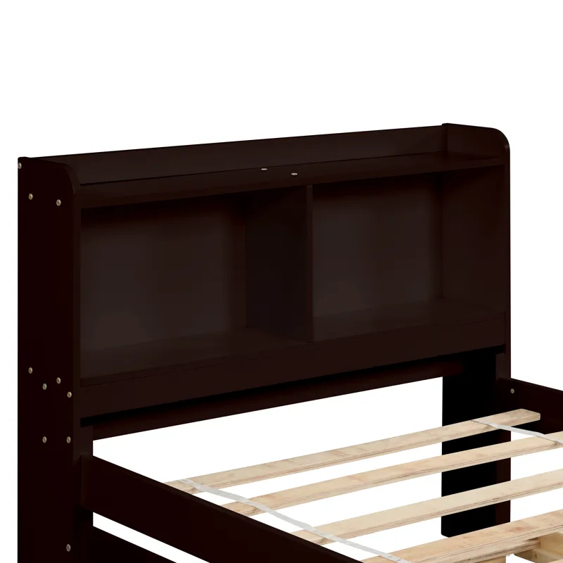 Twin Bed With Trundle, Bookcase - Espresso