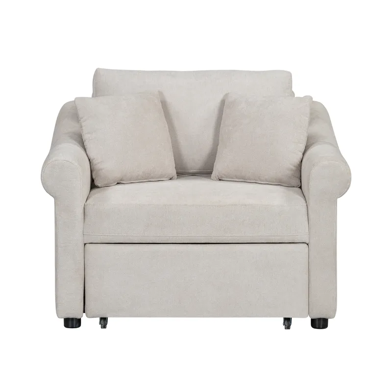 Chenille Convertible Sleeper Chair With Adjustable Backrest, 3 In 1 Lounger Chair Turns Into Bed, Si