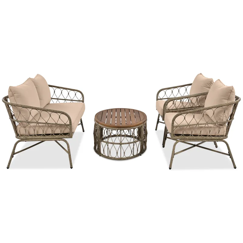 Bohemia-Inspired 4 Person Outdoor Seating Group With Removable Cushions, Conversation Patio Set With