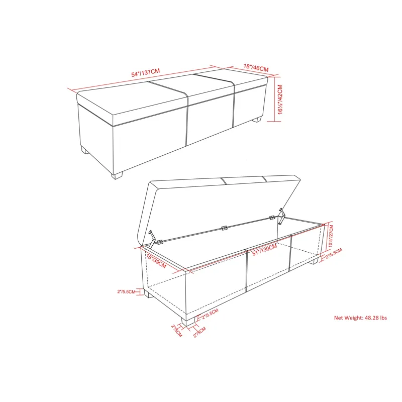 Avalon - Extra Large Storage Ottoman Bench - Slate Grey