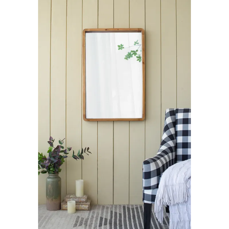 Rectangle Wood Mirror, Farmhouse Wall Decor For Living Room Bedroom Entryway - Brown