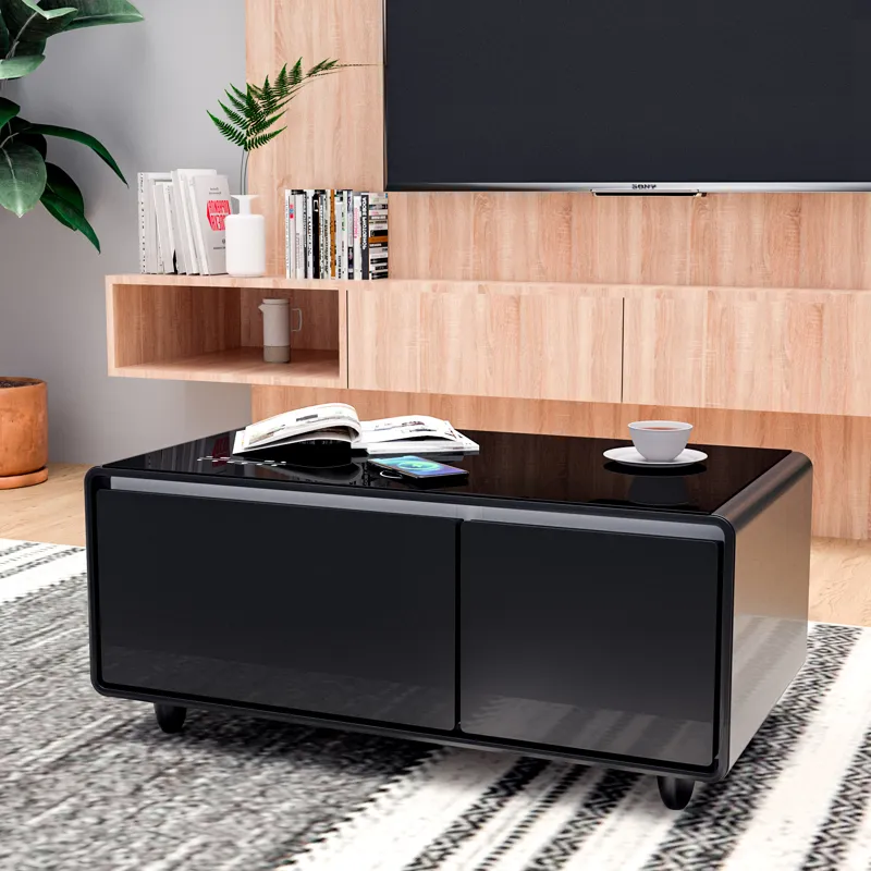 Modern Smart Coffee Table With Built-In Fridge - Bluetooth Speaker, Wireless Charging, Touch Control