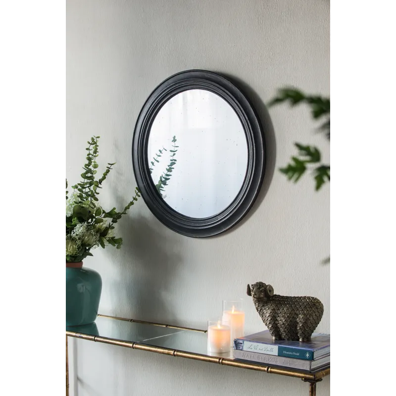 Circle Wall Mirror With Wooden Frame, Antique Classic Accent Mirror - Black