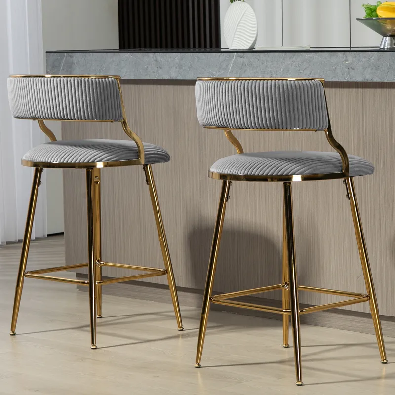 Counter Height Bar Stools, Corduroy Kitchen Island Counter Bar Stools With Back, Golden Chromed Base