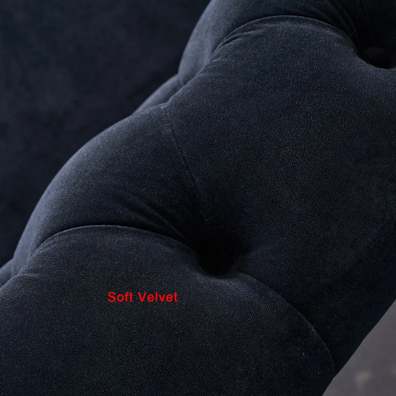 Chesterfield - Velvet Sofa 84.65\" For Living Room - Black