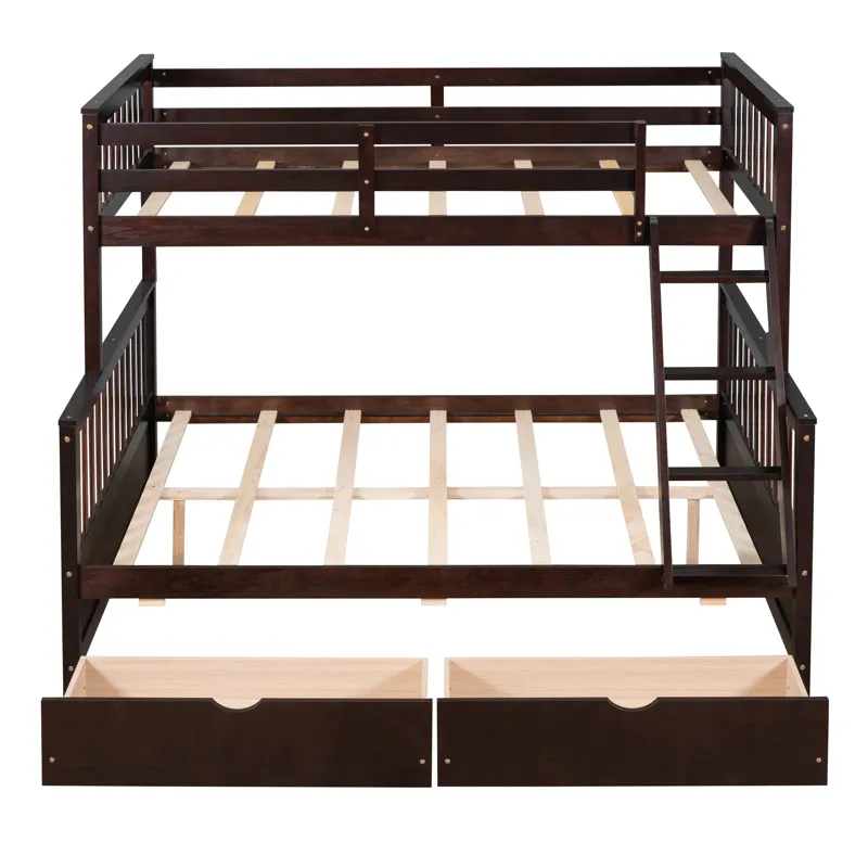 Twin Over Full Bunk Bed With Ladders And Two Storage Drawers - Espresso