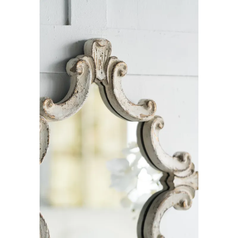 Artistic Diamond Scrollwork Mirror, Home Accent Mirror For Living Room, Entryway - Antique White