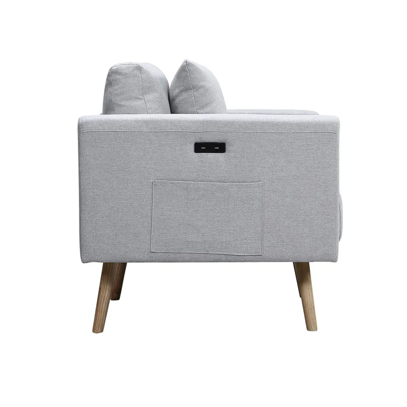 Easton - Linen Fabric Sofa With USB Charging Ports Pockets And Pillows - Light Gray