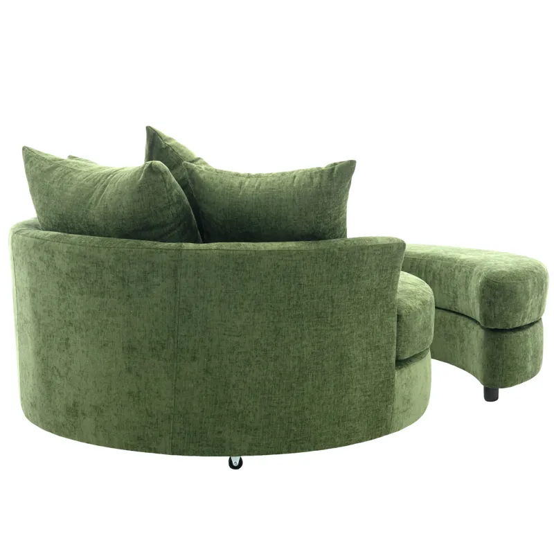 360° Swivel Accent Barrel Chair With Storage Ottoman & 4 Pillows, Modern Chenille Leisure Chair Roun