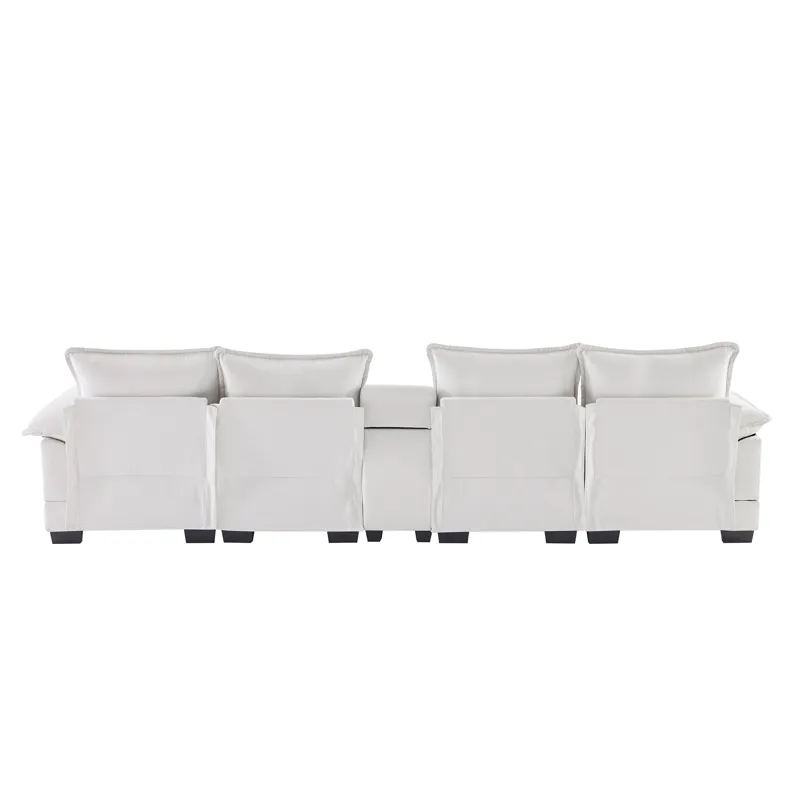Modern U Shaped Sofa With Console, Cupholders And USB Ports, 6 Seat Upholstered Symmetrical Indoor F