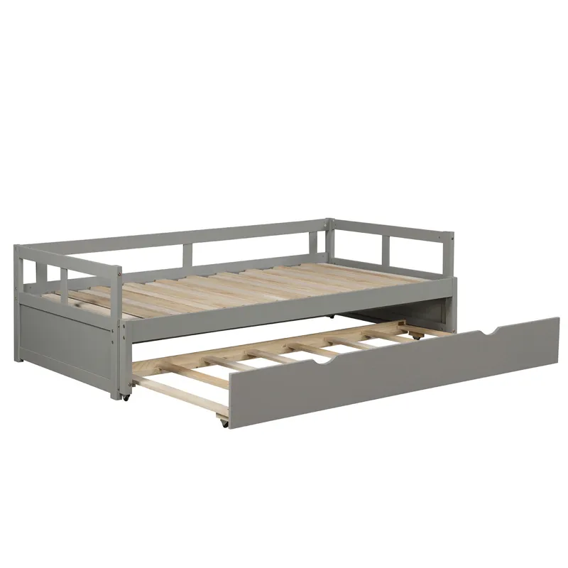 Extending Daybed With Trundle, Wooden Daybed With Trundle - Gray