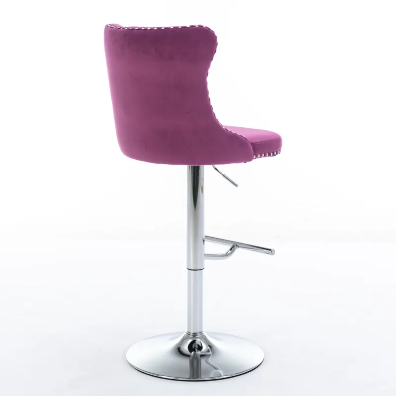 Swivel Velvet Barstools, Adjusatble Seat Height 1712PP (Set of 2) - Purple