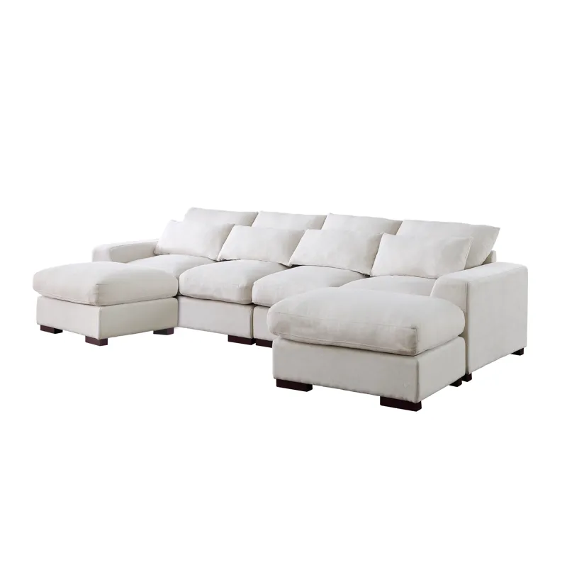 Tatman - Linen Blend Sectional With 2 Ottomans - Beige