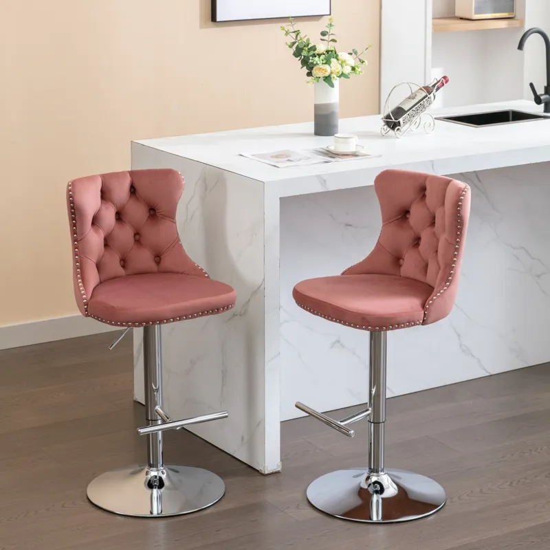 Swivel Velvet Barstools Adjusatble Seat Height From 25-33\", Modern Upholstered Chrome Base Bar Stoo