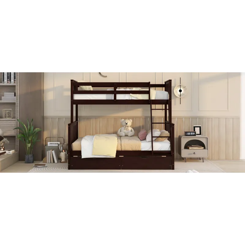 Twin Over Full Bunk Bed With Ladders And Two Storage Drawers - Espresso