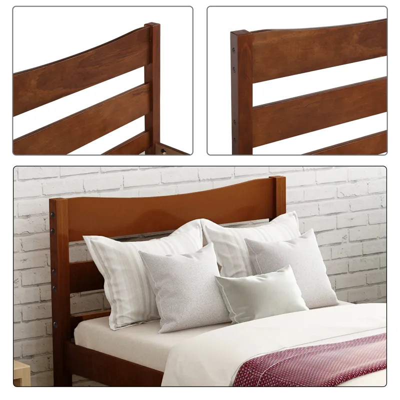Twin Size Platform Bed With Headboard And Wooden Slat Support Walnut