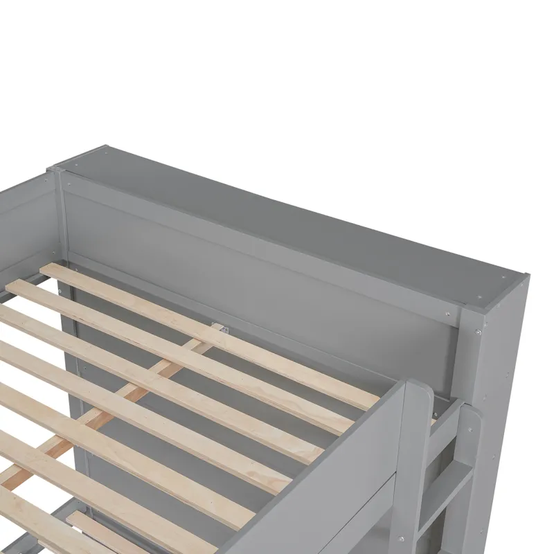 Full Over Full Bunk Bed With 2 Drawers And Multi - Layer Cabinet - Gray