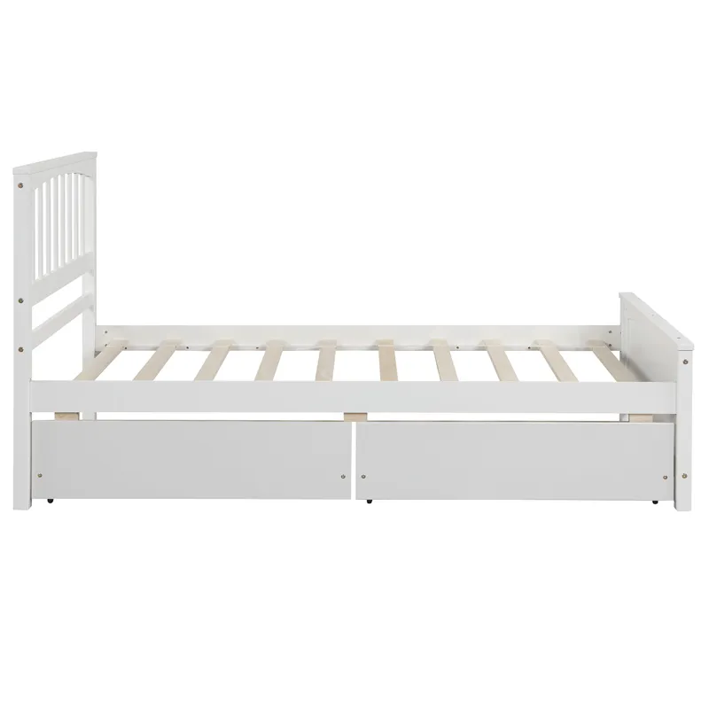 Twin Size Platform Bed With Two Drawers - White