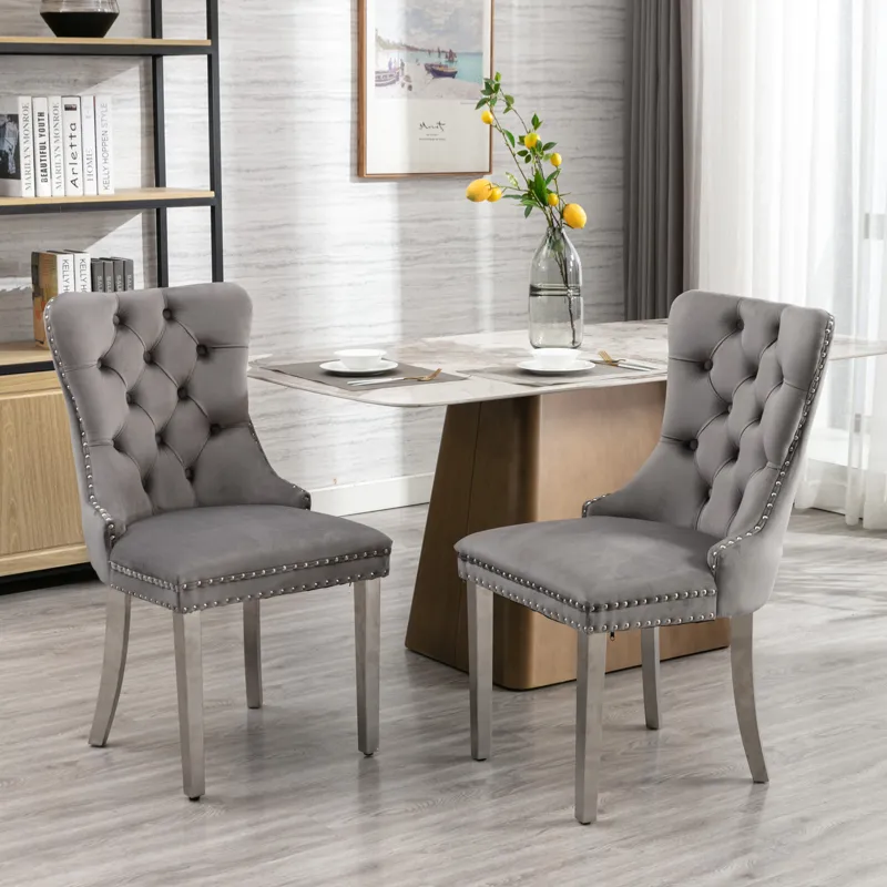 Nikki - Modern, High-End Tufted Solid Wood Contemporary Velvet Upholstered Dining Chair With Chrome 