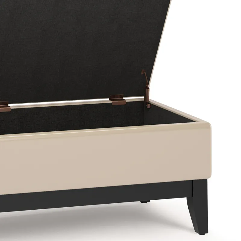 Oregon - Storage Ottoman Bench with Tray - Satin Cream