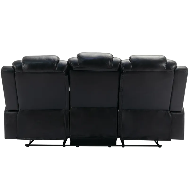 Home Theater Seating Manual Recliner Chair With Center Console And Led Light Strip For Living Room -